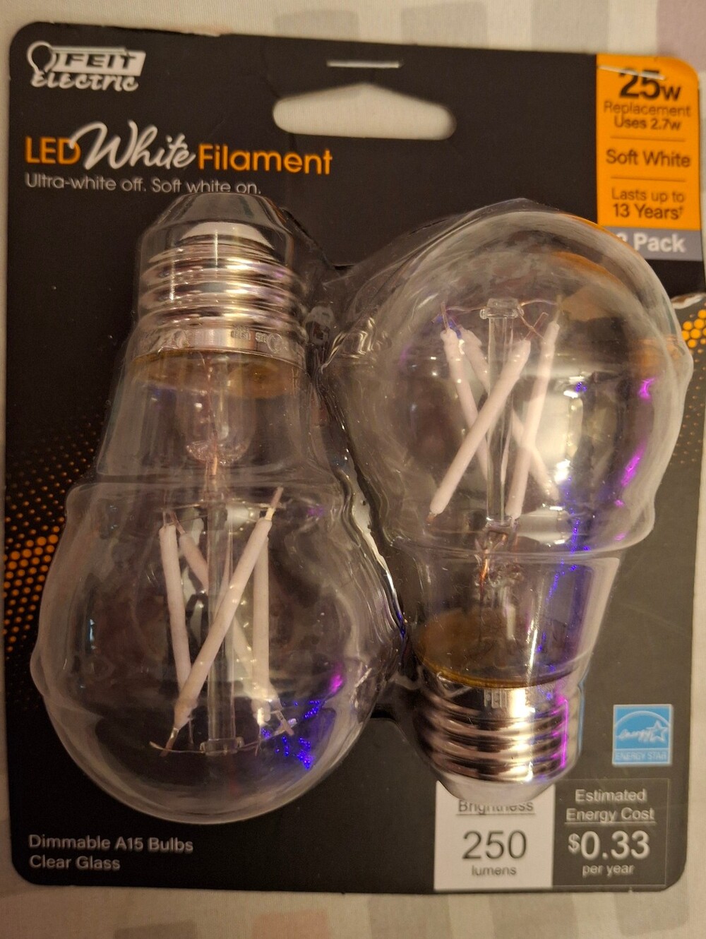 Feit Electric A15 LED Filament Dimmable Clear Glass Soft White 250lm 2-Pack